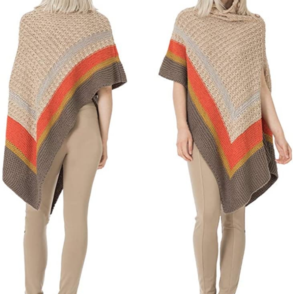 Overnight Striped Sweater Cape Pullover